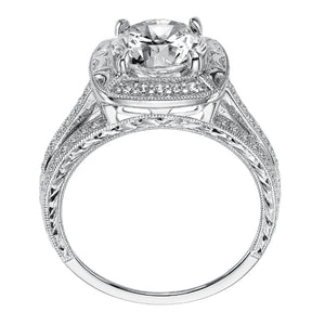 Artcarved Bridal Mounted with CZ Center Vintage Engraved Diamond Engagement Ring Miriam 14K White Gold