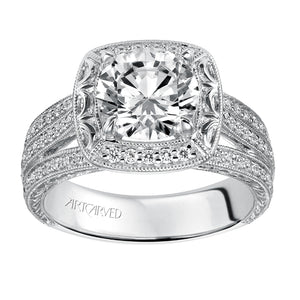 Artcarved Bridal Semi-Mounted with Side Stones Vintage Engraved Diamond Engagement Ring Miriam 14K White Gold