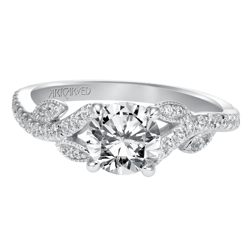 Artcarved Bridal Mounted with CZ Center Contemporary Floral Engagement Ring Milena 14K White Gold