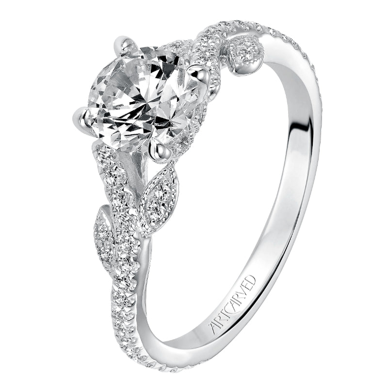 Artcarved Bridal Semi-Mounted with Side Stones Contemporary Floral Engagement Ring Milena 14K White Gold