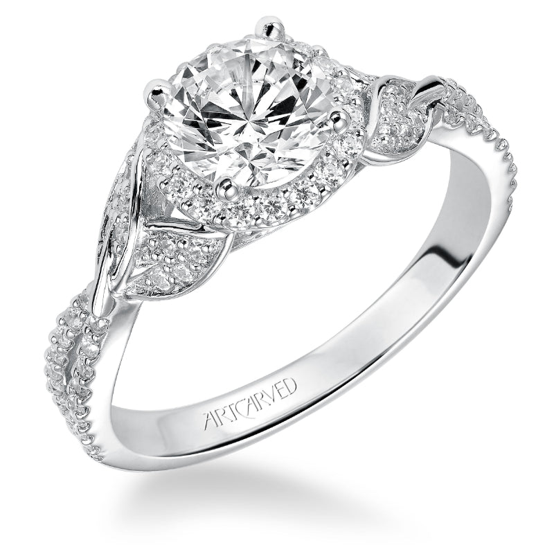 Artcarved Bridal Semi-Mounted with Side Stones Contemporary Engagement Ring Olga 14K White Gold