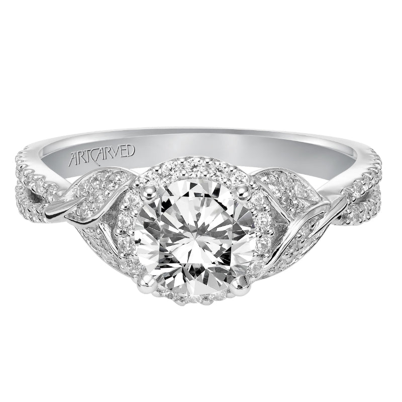 Artcarved Bridal Semi-Mounted with Side Stones Contemporary Engagement Ring Olga 14K White Gold