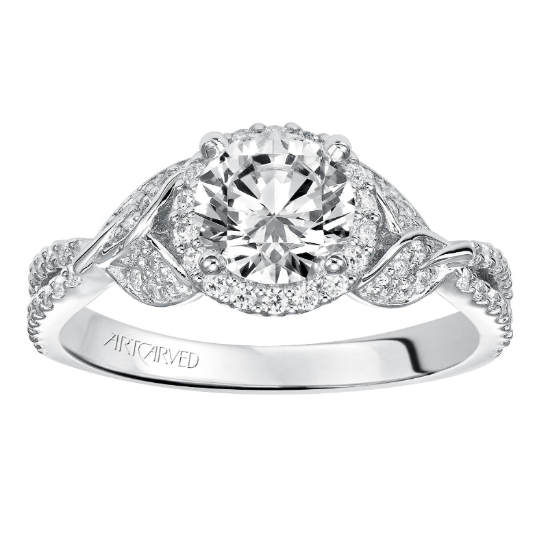 Artcarved Bridal Semi-Mounted with Side Stones Contemporary Engagement Ring Olga 14K White Gold