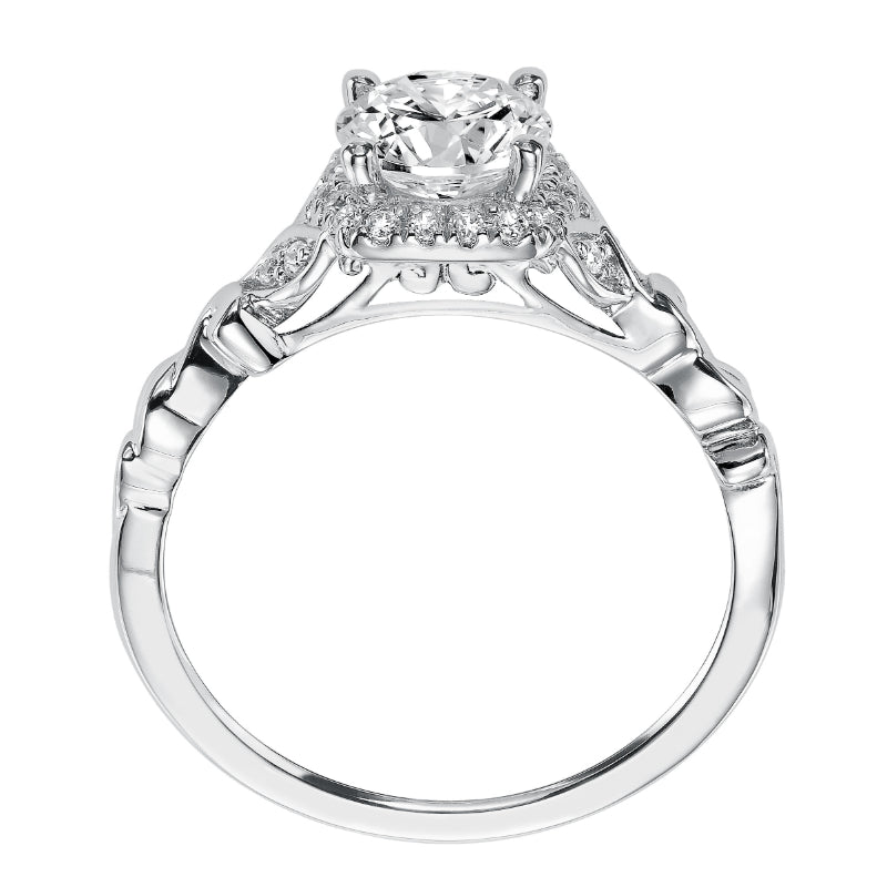 Artcarved Bridal Semi-Mounted with Side Stones Vintage Filigree Halo Engagement Ring Yvette 14K White Gold