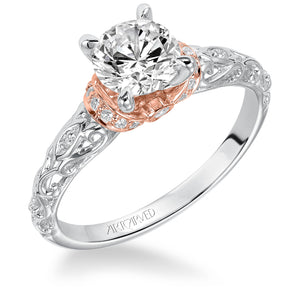 Artcarved Bridal Mounted with CZ Center Vintage Engagement Ring Rhonda 14K White Gold Primary & 14K Rose Gold