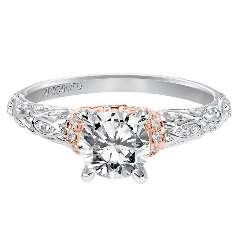 Artcarved Bridal Semi-Mounted with Side Stones Vintage Engagement Ring Rhonda 14K White Gold Primary & 14K Rose Gold