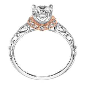 Artcarved Bridal Mounted with CZ Center Vintage Engagement Ring Rhonda 14K White Gold Primary & 14K Rose Gold