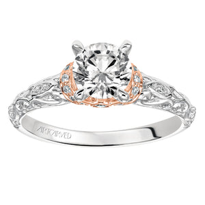 Artcarved Bridal Semi-Mounted with Side Stones Vintage Engagement Ring Rhonda 14K White Gold Primary & 14K Rose Gold