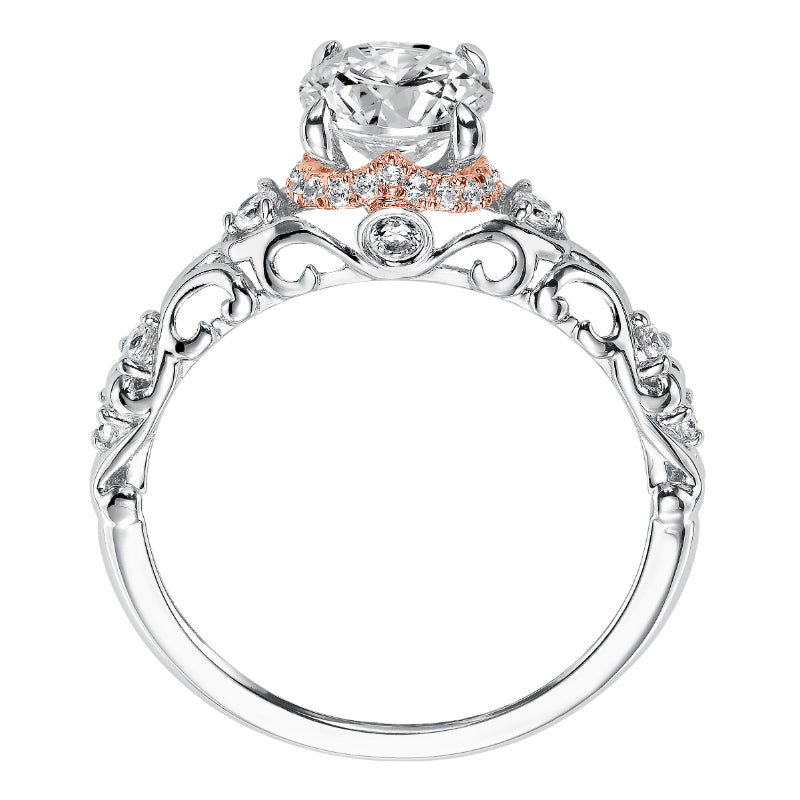 Artcarved Bridal Semi-Mounted with Side Stones Vintage Engagement Ring 14K White Gold Primary & 14K Rose Gold