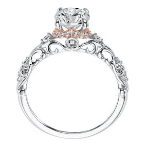 Artcarved Bridal Semi-Mounted with Side Stones Vintage Engagement Ring 14K White Gold Primary & 14K Rose Gold