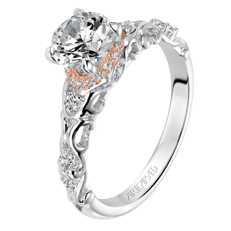 Artcarved Bridal Semi-Mounted with Side Stones Vintage Engagement Ring 14K White Gold Primary & 14K Rose Gold