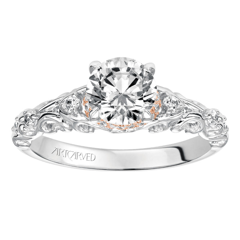 Artcarved Bridal Mounted with CZ Center Vintage Engagement Ring 14K White Gold