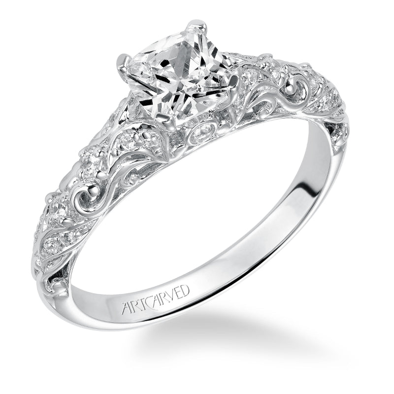 Artcarved Bridal Semi-Mounted with Side Stones Vintage Engagement Ring Glenda 14K White Gold