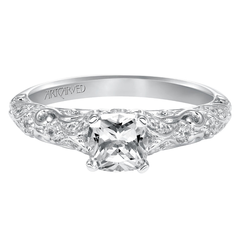 Artcarved Bridal Semi-Mounted with Side Stones Vintage Engagement Ring Glenda 14K White Gold