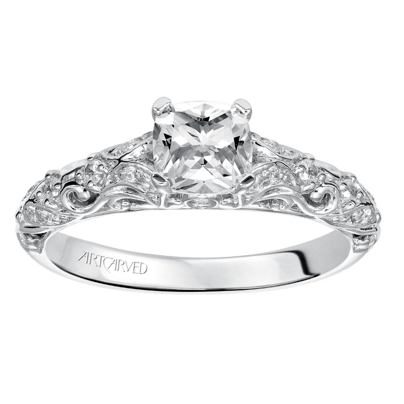 Artcarved Bridal Semi-Mounted with Side Stones Vintage Engagement Ring Glenda 14K White Gold