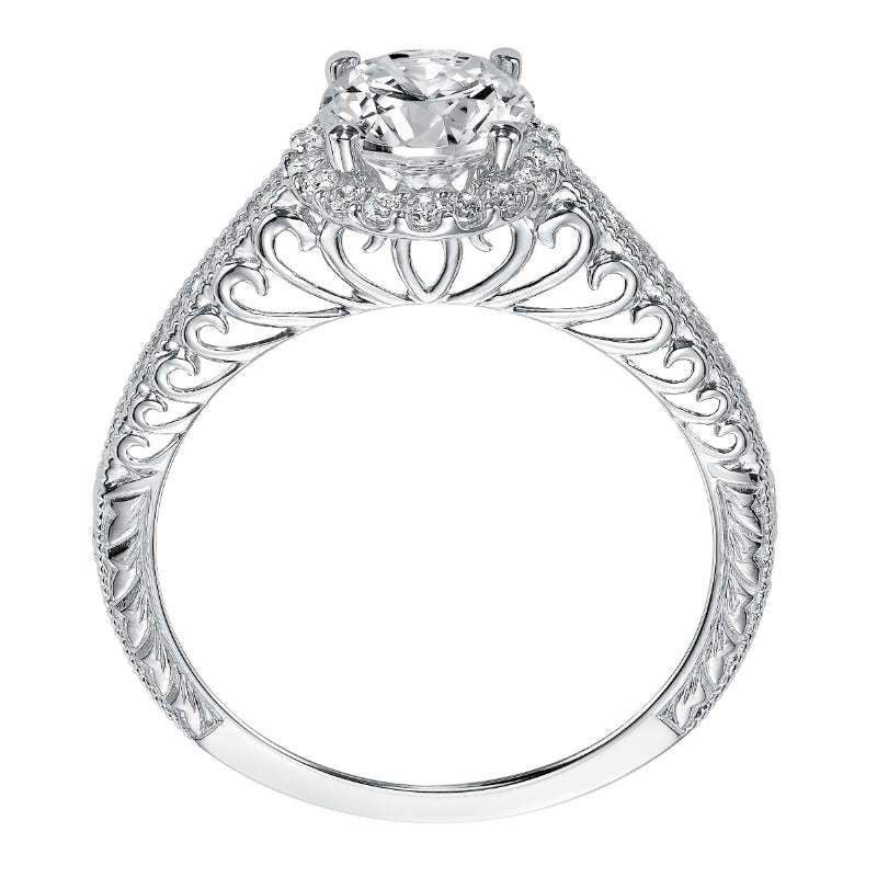 Artcarved Bridal Mounted with CZ Center Vintage Filigree Halo Engagement Ring Roseanne 14K White Gold