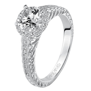 Artcarved Bridal Mounted with CZ Center Vintage Filigree Halo Engagement Ring Roseanne 14K White Gold