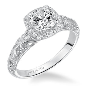 Artcarved Bridal Mounted with CZ Center Vintage Filigree Halo Engagement Ring Piper 14K White Gold