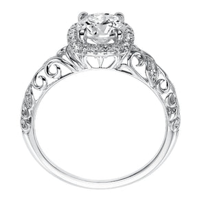 Artcarved Bridal Semi-Mounted with Side Stones Vintage Filigree Halo Engagement Ring Piper 14K White Gold