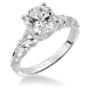 Artcarved Bridal Semi-Mounted with Side Stones Vintage Engagement Ring Tisha 14K White Gold