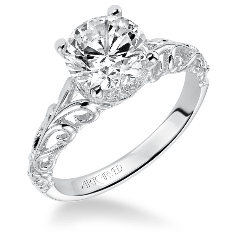 Artcarved Bridal Mounted with CZ Center Vintage Engagement Ring Tisha 14K White Gold