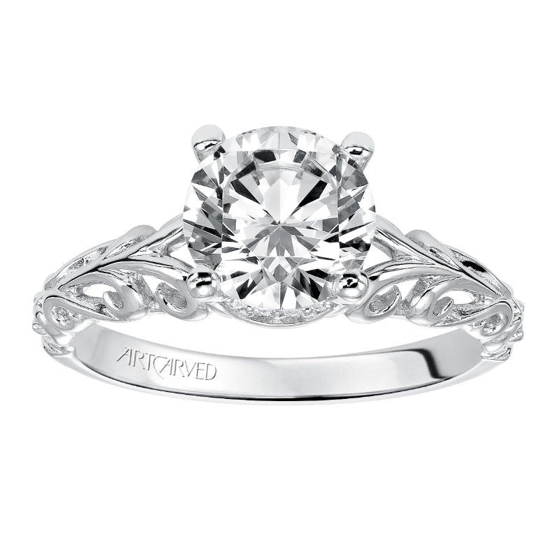 Artcarved Bridal Mounted with CZ Center Vintage Engagement Ring Tisha 14K White Gold