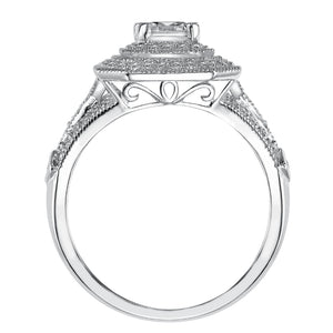 Artcarved Bridal Semi-Mounted with Side Stones Vintage Milgrain Halo Engagement Ring Selma 14K White Gold