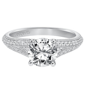 Artcarved Bridal Mounted with CZ Center Vintage Milgrain Diamond Engagement Ring Analisa 14K White Gold