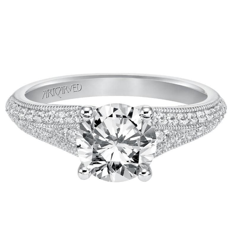 Artcarved Bridal Semi-Mounted with Side Stones Vintage Milgrain Diamond Engagement Ring Analisa 14K White Gold