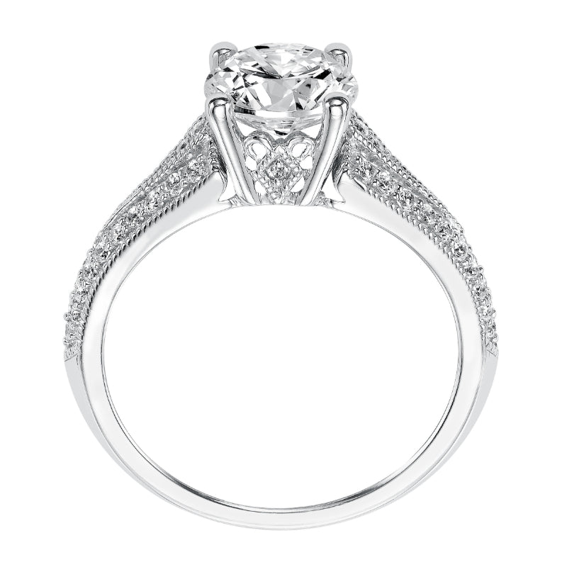 Artcarved Bridal Mounted with CZ Center Vintage Milgrain Diamond Engagement Ring Analisa 14K White Gold