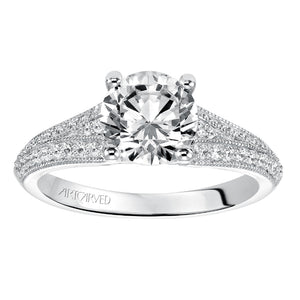 Artcarved Bridal Mounted with CZ Center Vintage Milgrain Diamond Engagement Ring Analisa 14K White Gold