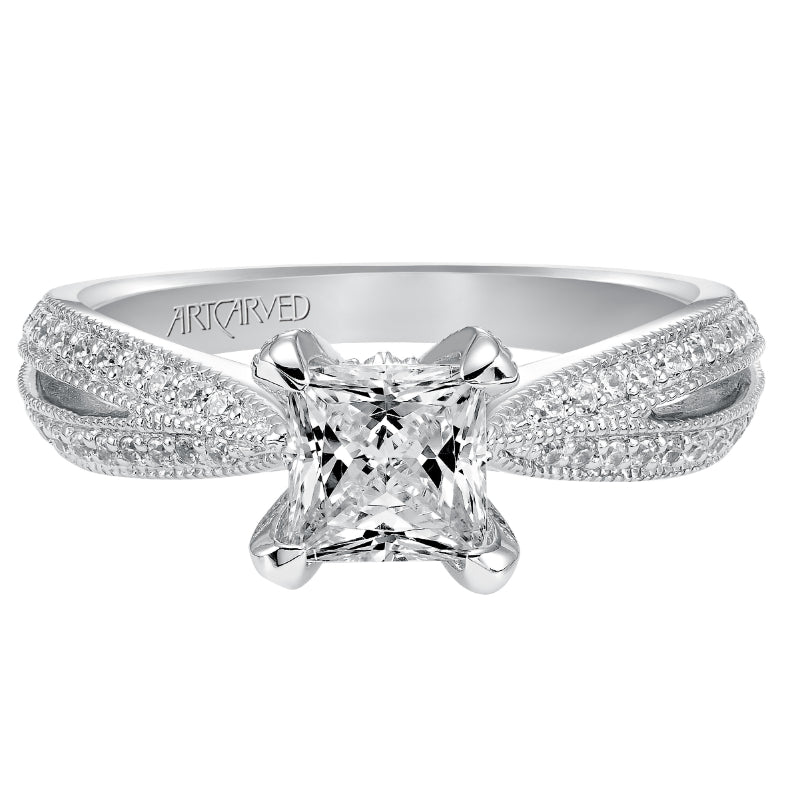 Artcarved Bridal Mounted with CZ Center Vintage Milgrain Diamond Engagement Ring Sinclair 14K White Gold