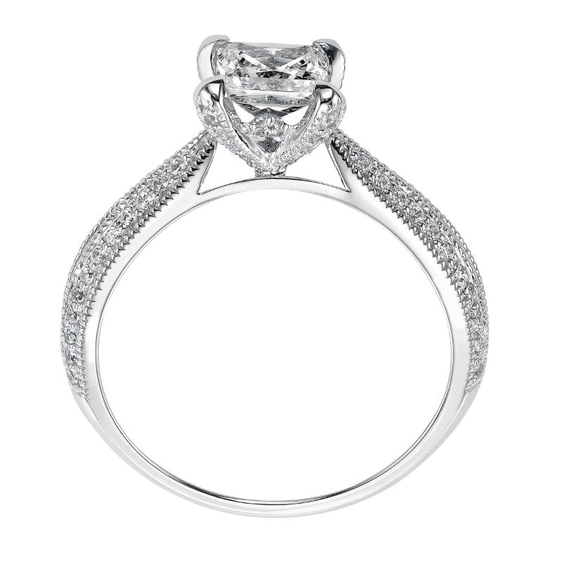 Artcarved Bridal Semi-Mounted with Side Stones Vintage Milgrain Diamond Engagement Ring Sinclair 14K White Gold