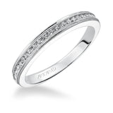 Artcarved Bridal Mounted with Side Stones Vintage Milgrain Diamond Wedding Band Devyn 14K White Gold