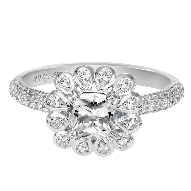 Artcarved Bridal Semi-Mounted with Side Stones Contemporary Bezel Halo Engagement Ring Idalis 14K White Gold