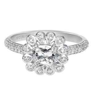 Artcarved Bridal Semi-Mounted with Side Stones Contemporary Bezel Halo Engagement Ring Idalis 14K White Gold