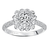 Artcarved Bridal Semi-Mounted with Side Stones Contemporary Bezel Halo Engagement Ring Idalis 14K White Gold