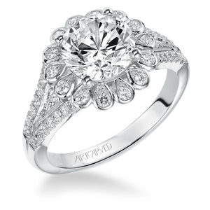 Artcarved Bridal Semi-Mounted with Side Stones Contemporary Bezel Halo Engagement Ring Irina 14K White Gold