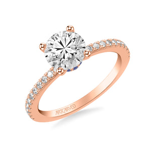 Artcarved Bridal Mounted with CZ Center Classic Engagement Ring 18K Rose Gold & Blue Sapphire