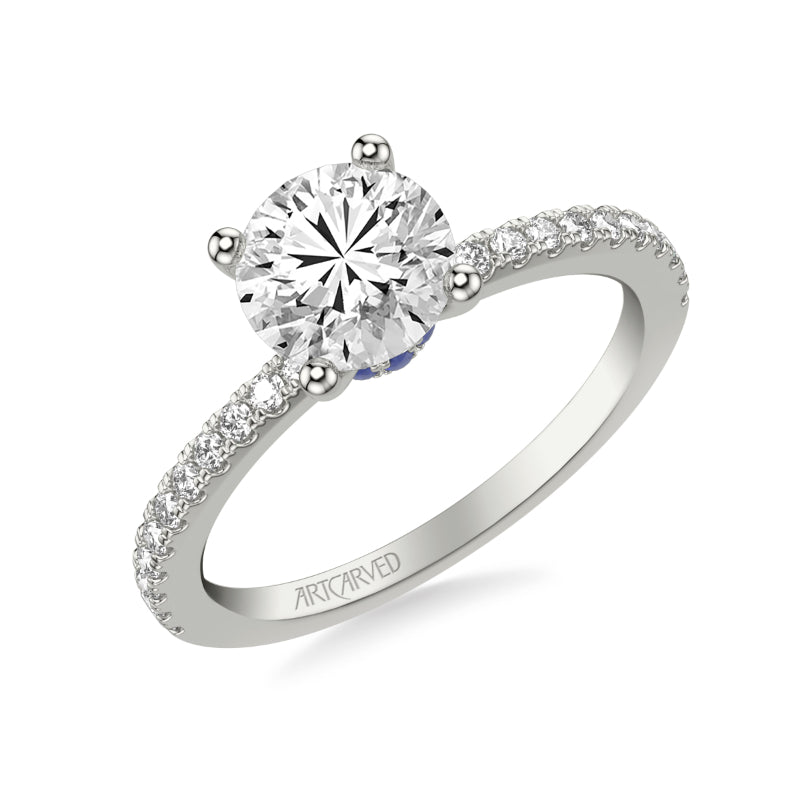 Artcarved Bridal Mounted with CZ Center Classic Engagement Ring 18K White Gold & Blue Sapphire