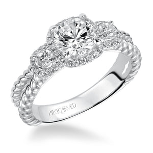 Artcarved Bridal Mounted with CZ Center Contemporary Twist 3-Stone Engagement Ring Mandy 14K White Gold