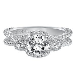 Artcarved Bridal Semi-Mounted with Side Stones Contemporary Twist 3-Stone Engagement Ring Mandy 14K White Gold