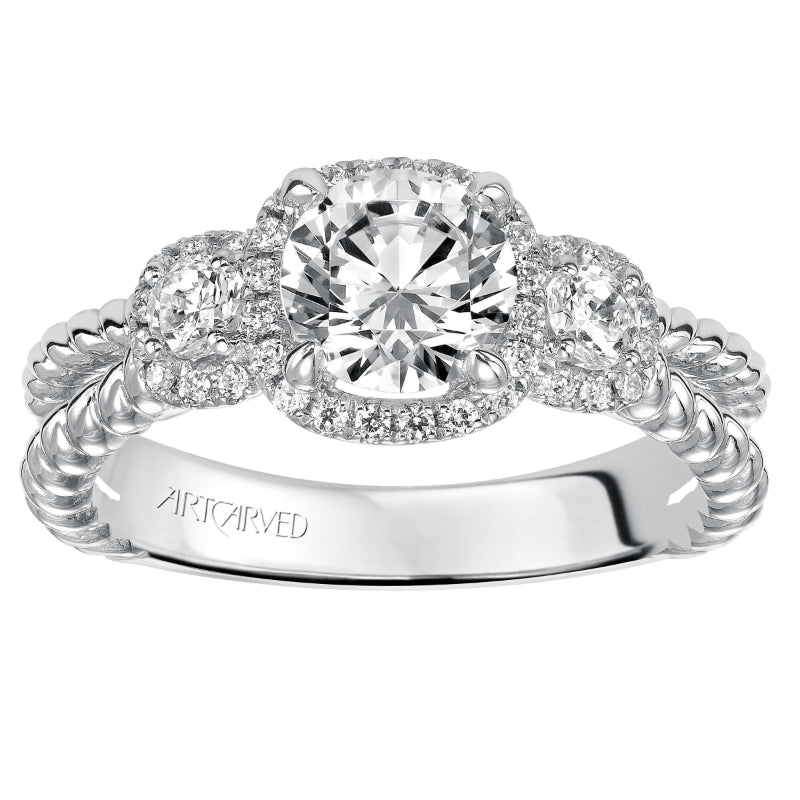 Artcarved Bridal Mounted with CZ Center Contemporary Twist 3-Stone Engagement Ring Mandy 14K White Gold