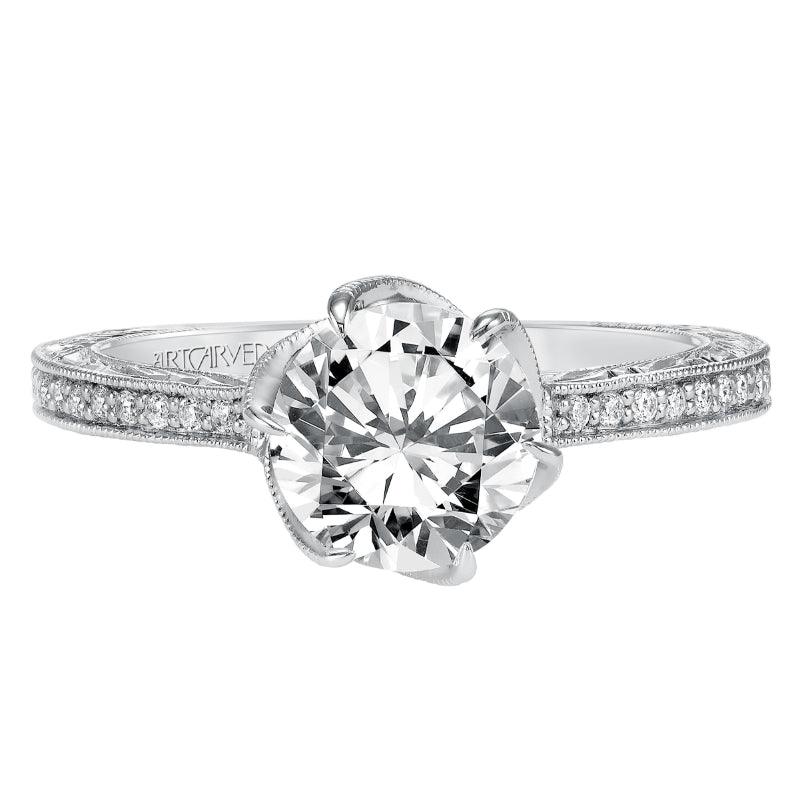 Artcarved Bridal Mounted with CZ Center Vintage Vintage Engagement Ring Veva 14K White Gold