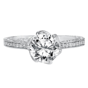 Artcarved Bridal Mounted with CZ Center Vintage Vintage Engagement Ring Veva 14K White Gold