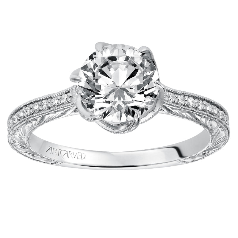 Artcarved Bridal Mounted with CZ Center Vintage Vintage Engagement Ring Veva 14K White Gold