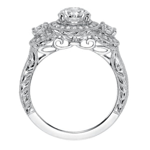 Artcarved Bridal Mounted with CZ Center Vintage Engraved 3-Stone Engagement Ring Ophelia 14K White Gold