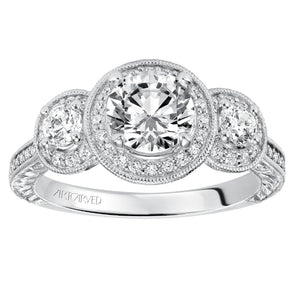 Artcarved Bridal Semi-Mounted with Side Stones Vintage Engraved 3-Stone Engagement Ring Ophelia 14K White Gold