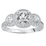 Artcarved Bridal Mounted with CZ Center Vintage Engraved 3-Stone Engagement Ring Ophelia 14K White Gold