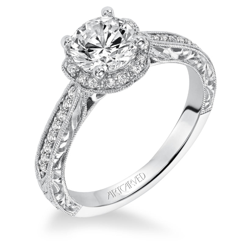 Artcarved Bridal Semi-Mounted with Side Stones Vintage Vintage Halo Engagement Ring Althea 14K White Gold